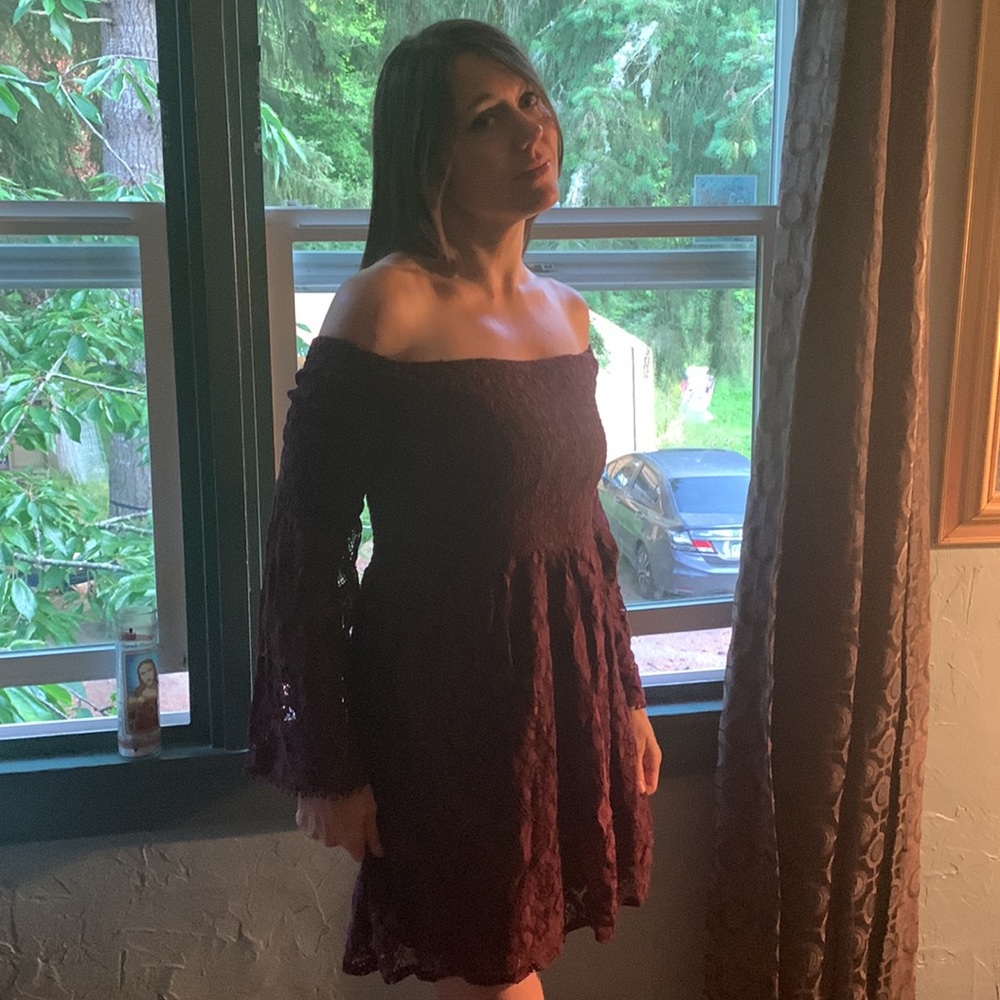 Beautiful Maroon off shoulder long sleeve dress